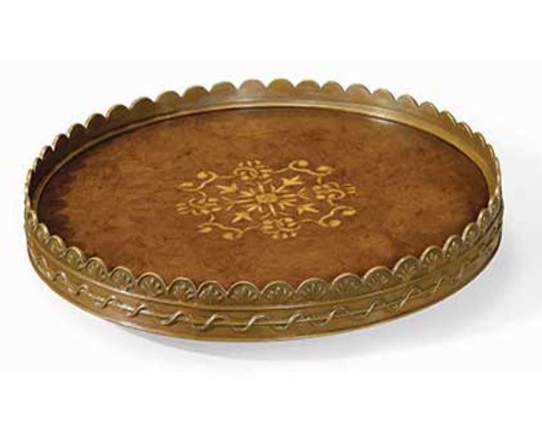 Large Circular Seaweed Marquetry Tray